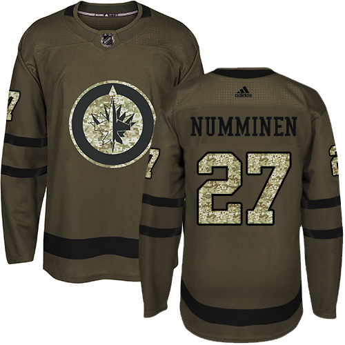 Adidas Jets #27 Teppo Numminen Green Salute to Service Stitched NHL Jersey